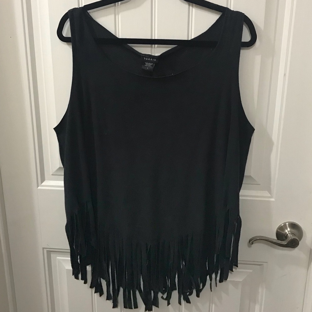 Black velvet fringe top